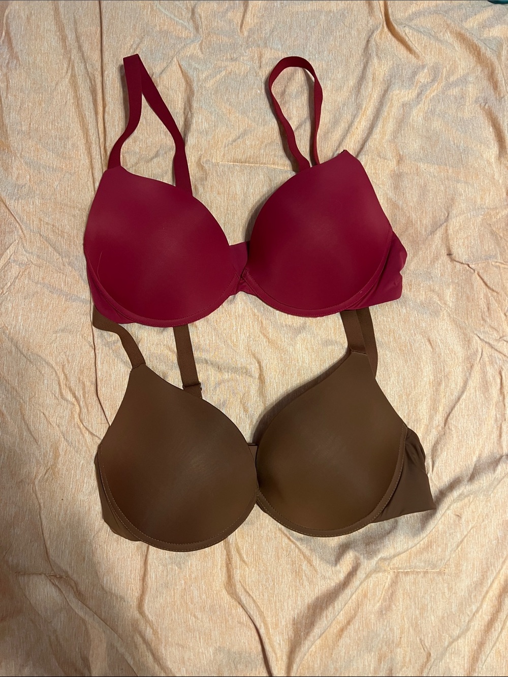 aerie Two-Pack Molded T-Shirt Bras — Burgundy and Brown